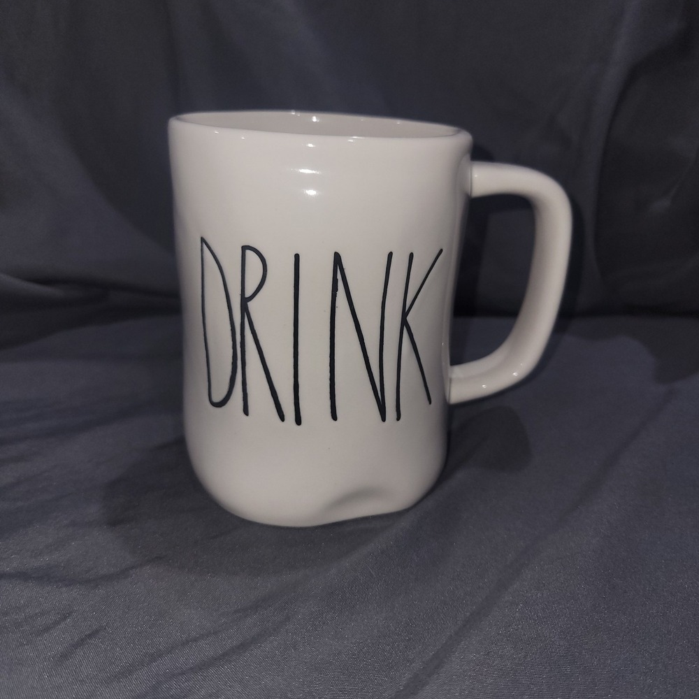 Rae Dunn "DRINK" White Mug Artisan Collection Magenta 20 oz Wavy Pattern